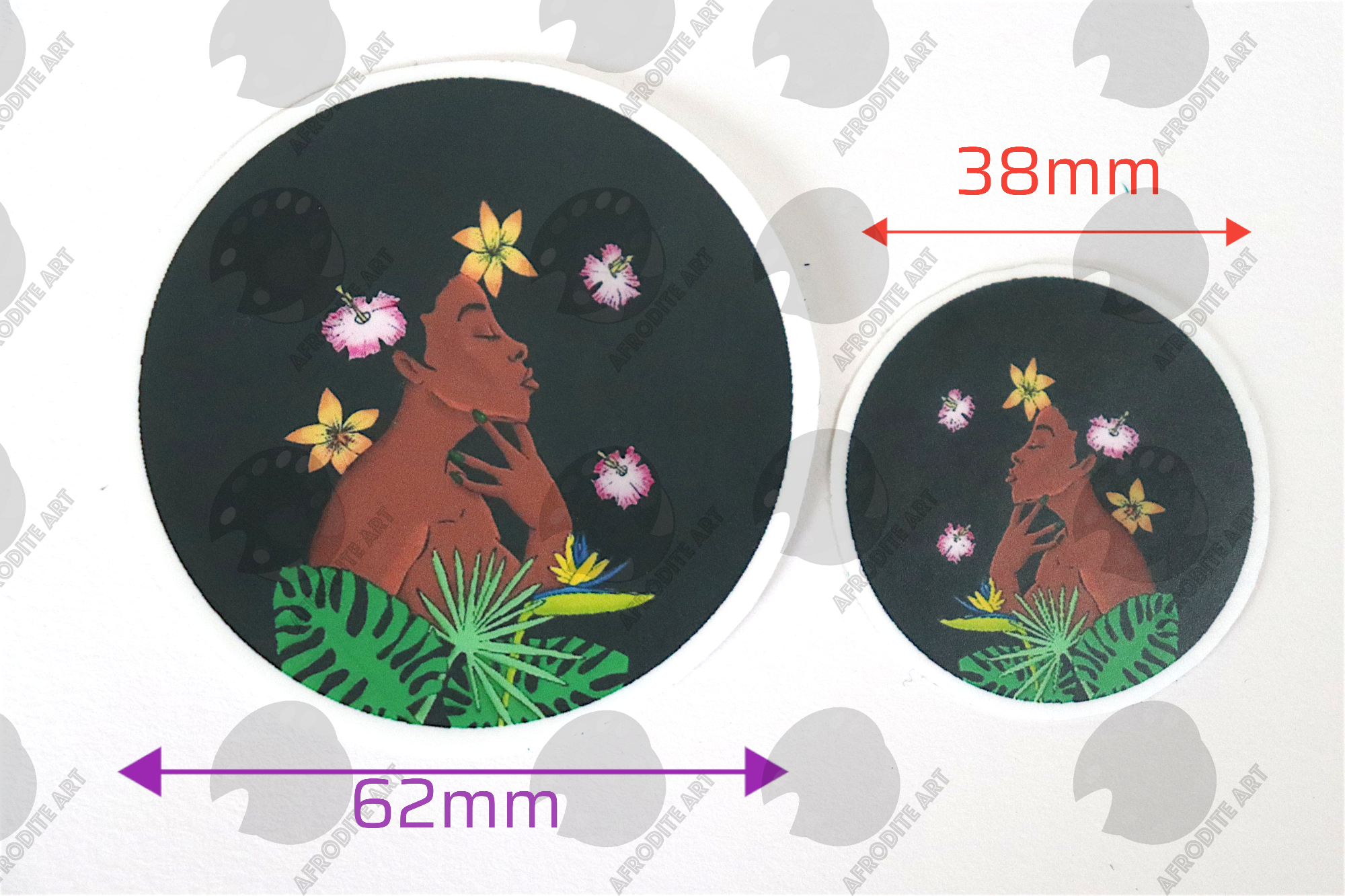 Exotic Flower Waterproof Circular Sticker Vinyl 38mm 62mm
