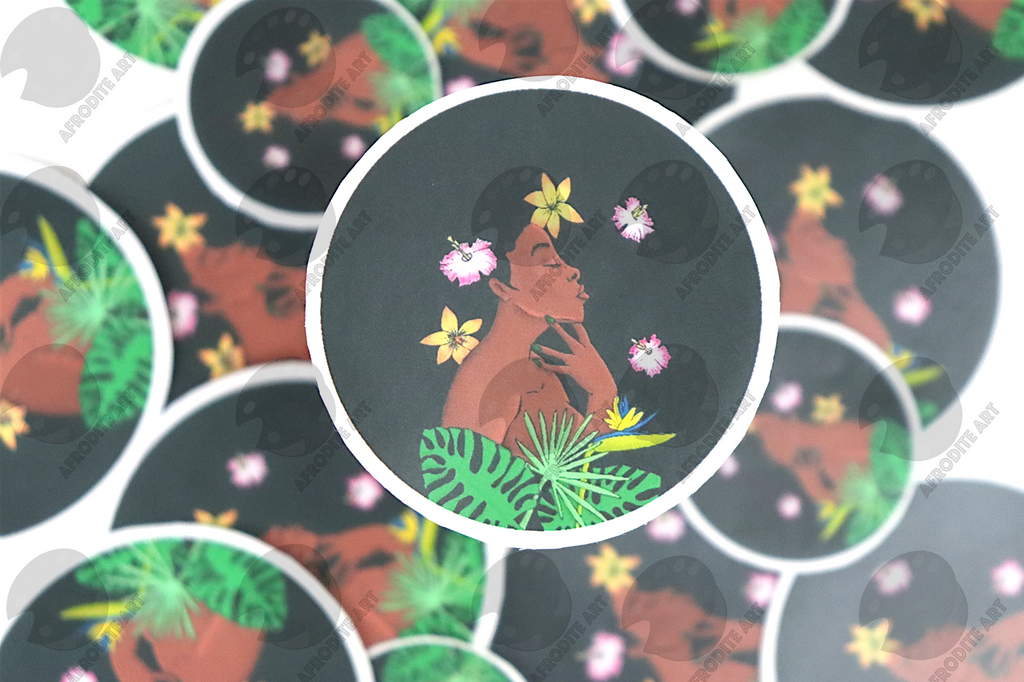 Exotic Flower Waterproof Circular Sticker Vinyl 38mm 62mm